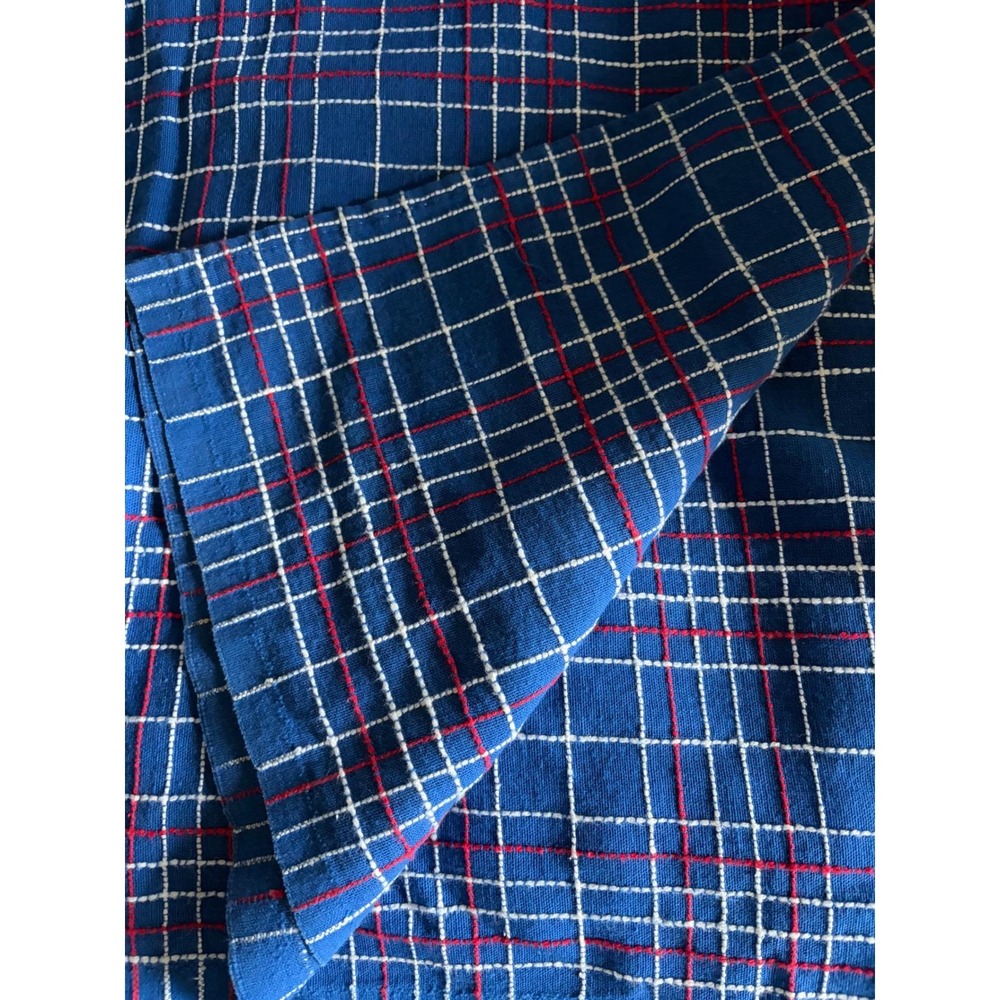 Vintage Beacon Mfg Co Blue Plaid Tablecloth 106x60 100% Cotton Made in USA Large - Picture 4 of 8